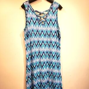 Super Cute Modern Navy Blue, Green & White Chevron Pattern Dress